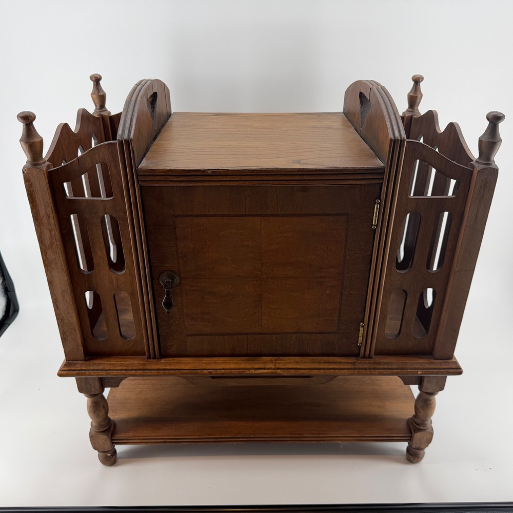 Antique Humidor Side Table Magazine Rack Wood Copper Lined Brown Good Condition